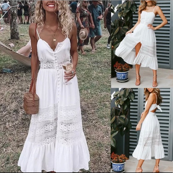 RE-STOCK COMING! White Boho Style Maxi Sun Dress - Picture 2 of 6